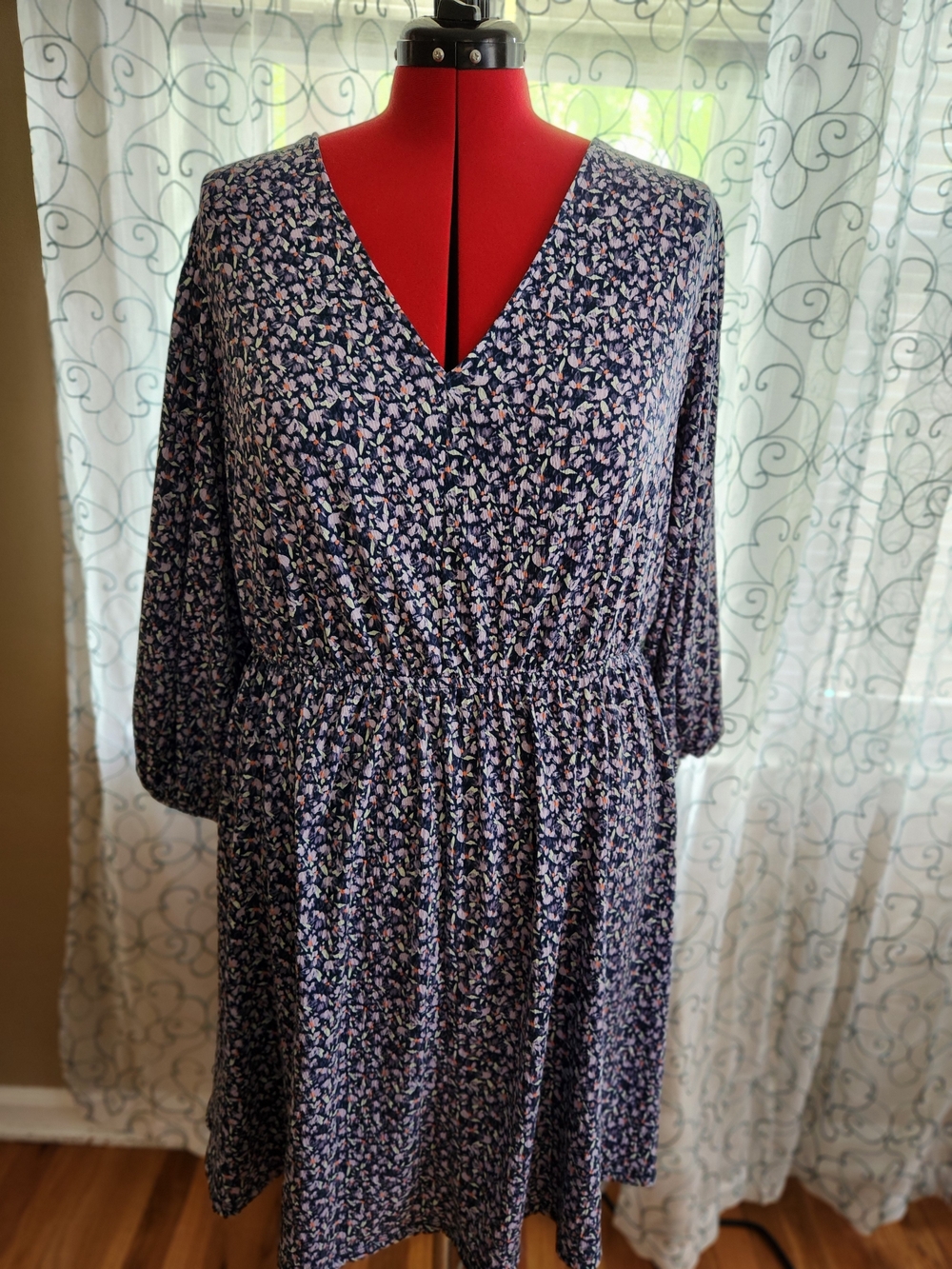 Ava & Viv Navy Midi Dress with Floral Motif